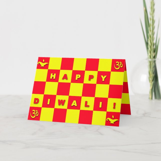 Red & Yellow Check Diwali Card (Front)