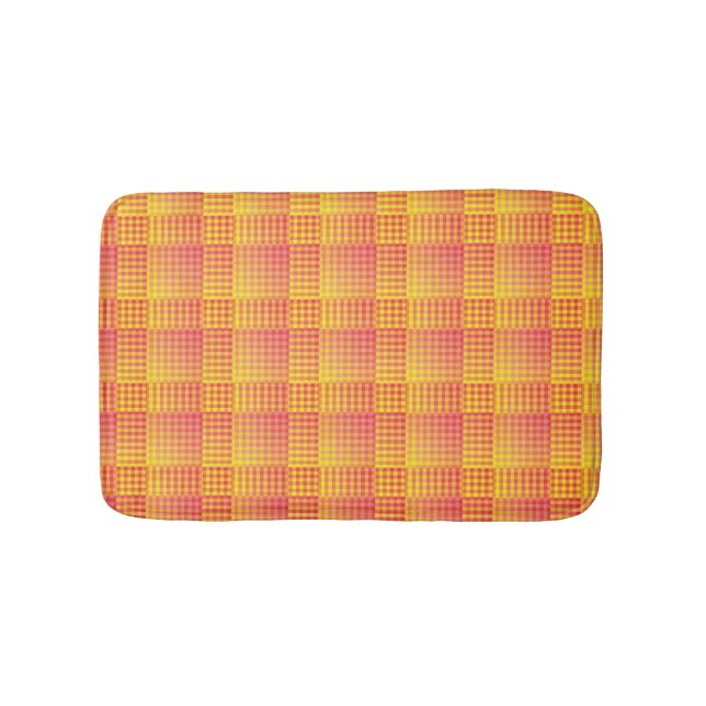 Red Yellow Checker Abstract Pattern Bath Mat (Front)