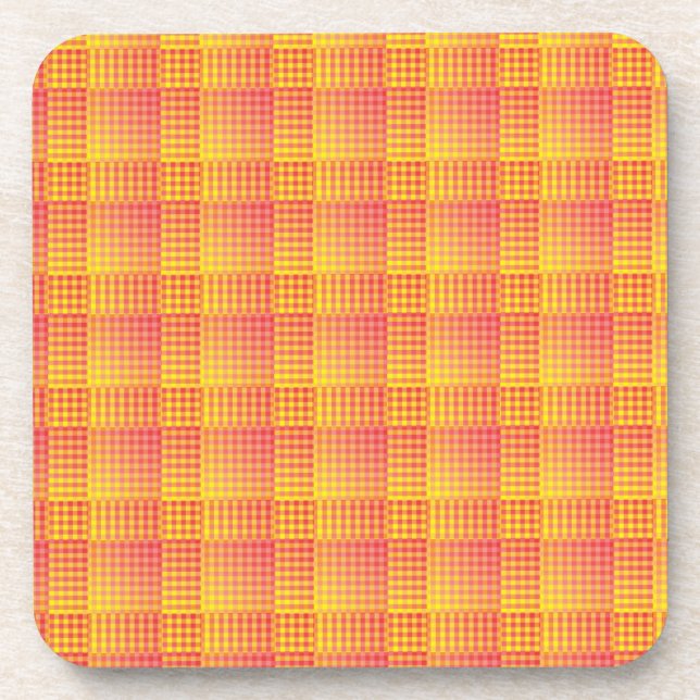 Red Yellow Checker Abstract Pattern Coaster (Front)