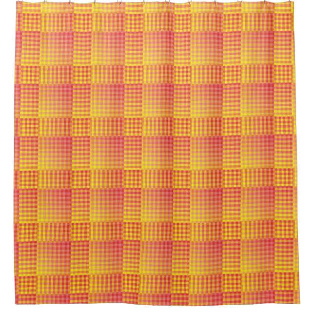 Red Yellow Checker Abstract Pattern Shower Curtain (Front)