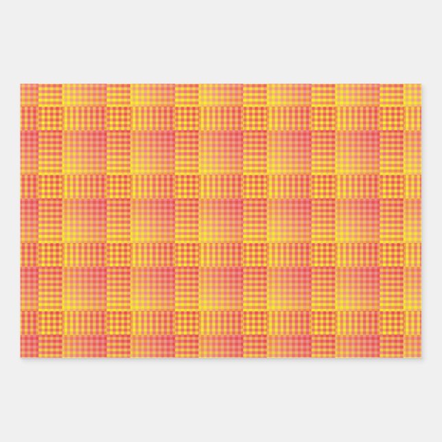 Red Yellow Checker Abstract Pattern Wrapping Paper Sheet (Front)