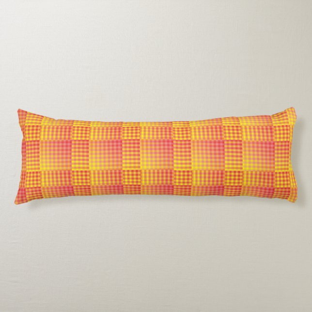 Red Yellow Chequered Abstract Pattern Body Cushion (Front)