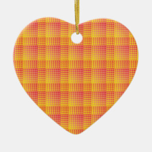 Red Yellow Chequered Abstract Pattern Ceramic Tree Decoration
