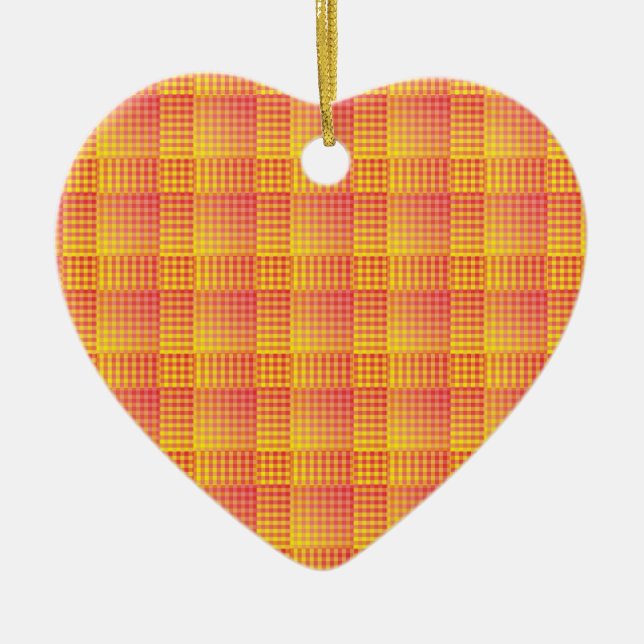 Red Yellow Chequered Abstract Pattern Ceramic Tree Decoration (Front)