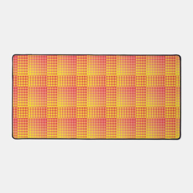 Red Yellow Chequered Abstract Pattern Desk Mat (Front)