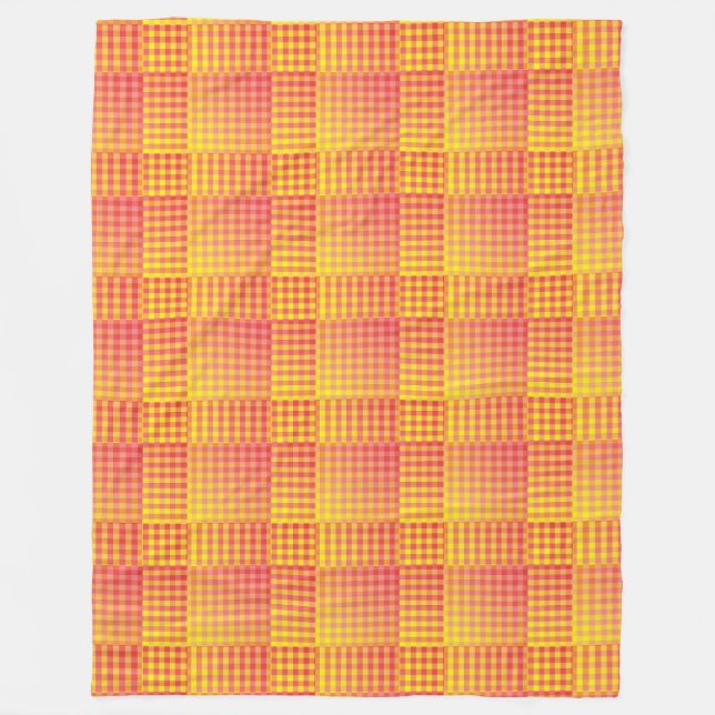 Red Yellow Chequered Abstract Pattern Fleece Blanket (Front)