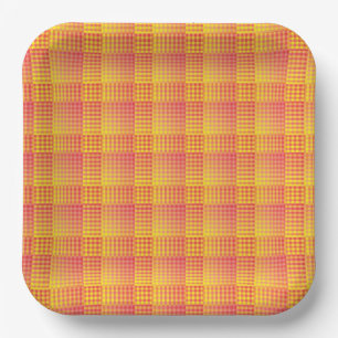 Red Yellow Chequered Abstract Pattern Paper Plate