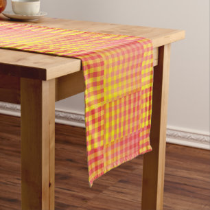 Red Yellow Chequered Abstract Pattern Short Table Runner