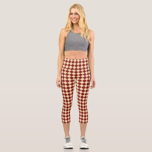 Red Yellow Chequered Diamond Pattern Capri Leggings