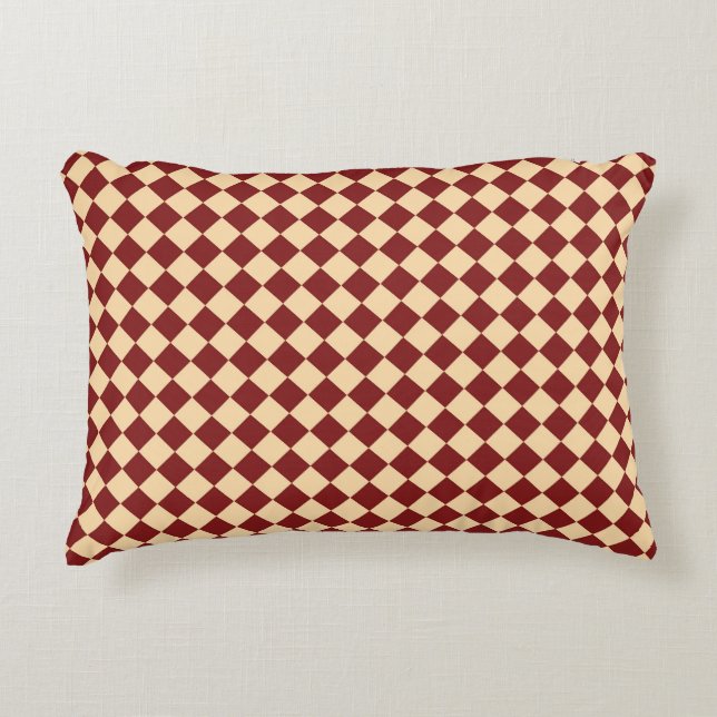 Red Yellow Chequered Diamond Pattern  Decorative Cushion (Front)