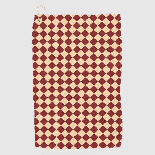 Red Yellow Chequered Diamond Pattern  Golf Towel (Front)