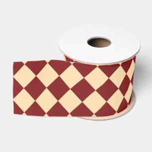 Red Yellow Chequered Diamond Pattern Grosgrain Ribbon