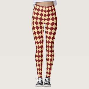 Red Yellow Chequered Diamond Pattern  Leggings