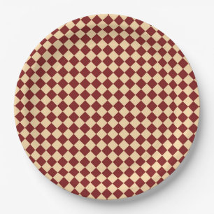 Red Yellow Chequered Diamond Pattern Paper Plate