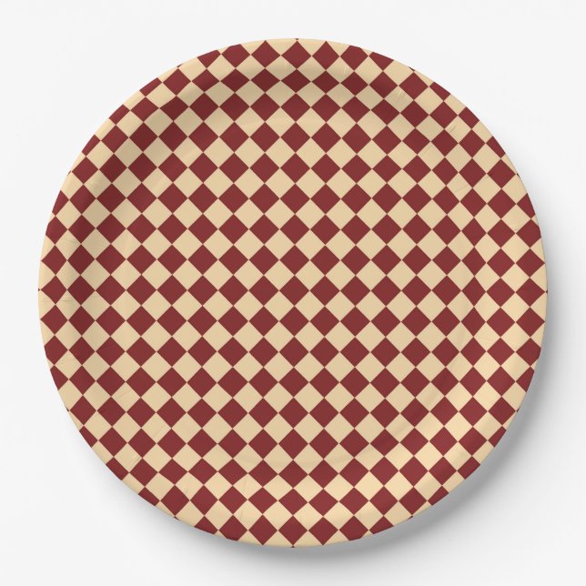 Red Yellow Chequered Diamond Pattern  Paper Plate (Front)