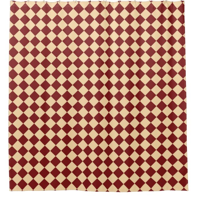 Red Yellow Chequered Diamond Pattern Shower Curtain (Front)