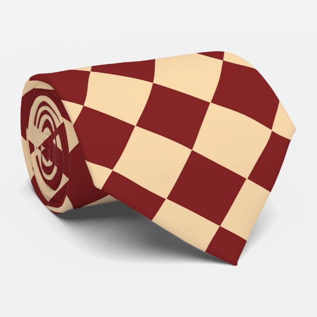 Red Yellow Chequered Diamond Pattern Tie (Rolled)