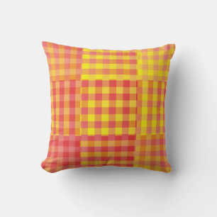 Red Yellow Chequered Patchwork Pattern Cushion