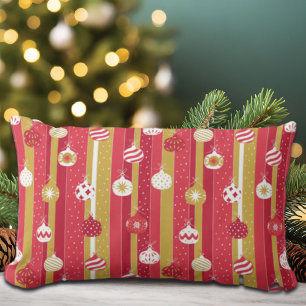 Red Yellow Christmas Tree Ornaments Lumbar Cushion