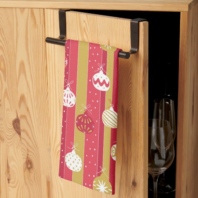 Red Yellow Christmas Tree Ornaments Tea Towel (Thirds Fold)