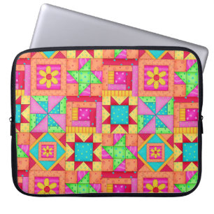 Red Yellow Colourful Patchwork Block Quilt Art Laptop Sleeve