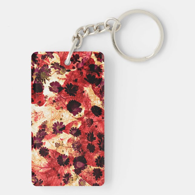 Red yellow daisy flower pattern abstract design key ring (Back)