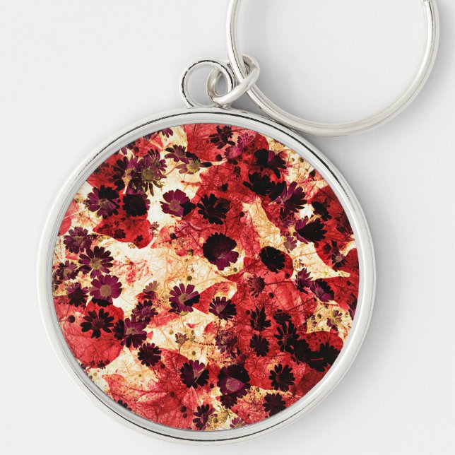 Red yellow daisy flower pattern abstract design key ring (Front)