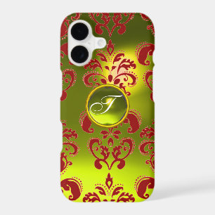 RED YELLOW DAMASK GEMSTONE MONOGRAM