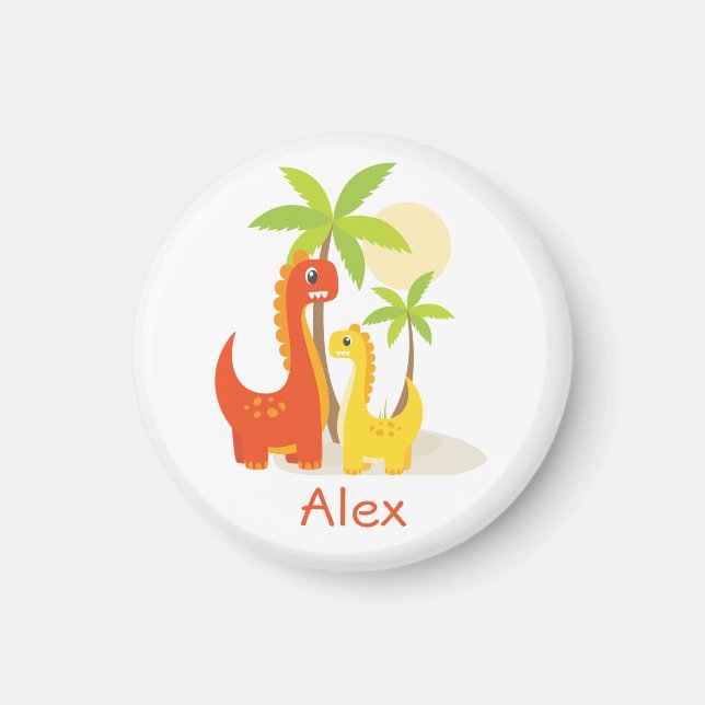 Red Yellow Dinosaur Personalised Gift Magnet (Front)