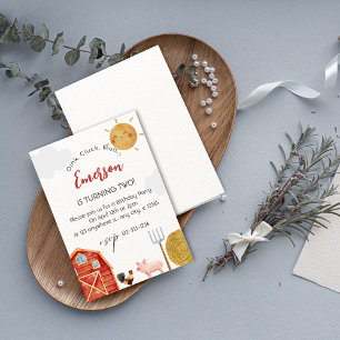 Red Yellow Farm Watercolor Cute Birthday Party Invitation