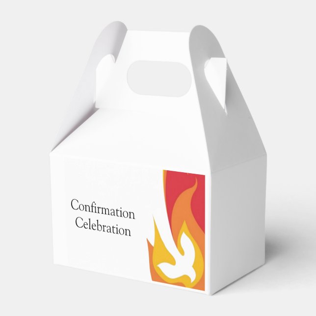 Red Yellow Fire and Dove Confirmation Editable Favour Box (Front Side)