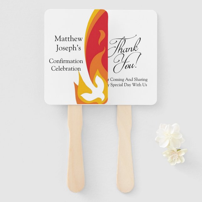 Red Yellow Fire and Dove Confirmation Editable Hand Fan (Front and Back)