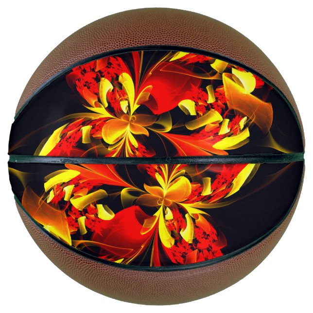 Red Yellow Floral Modern Abstract Art Pattern #10 Basketball (Front)