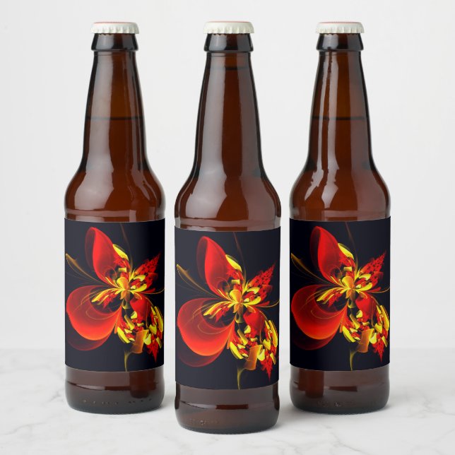 Red Yellow Floral Modern Abstract Art Pattern #10 Beer Bottle Label (Bottles)