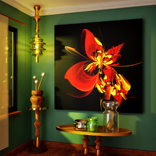 Red Yellow Floral Modern Abstract Art Pattern #10 Canvas Print