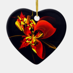 Red Yellow Floral Modern Abstract Art Pattern #10 Ceramic Tree Decoration