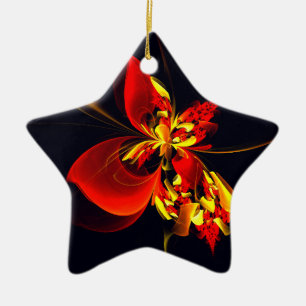 Red Yellow Floral Modern Abstract Art Pattern #10 Ceramic Tree Decoration