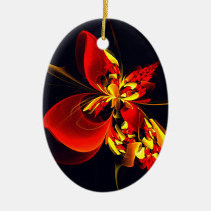 Red Yellow Floral Modern Abstract Art Pattern #10 Ceramic Tree Decoration