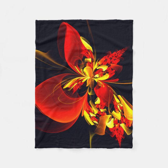 Red Yellow Floral Modern Abstract Art Pattern #10 Fleece Blanket (Front)