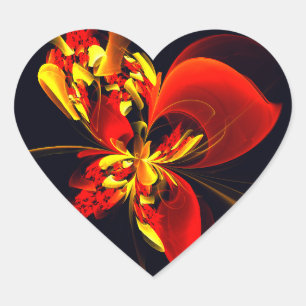 Red Yellow Floral Modern Abstract Art Pattern #10 Heart Sticker