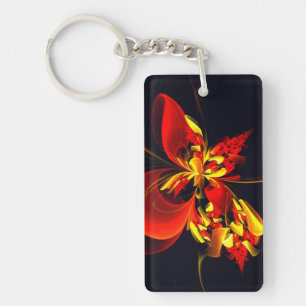 Red Yellow Floral Modern Abstract Art Pattern #10 Key Ring