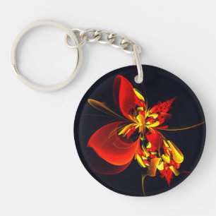 Red Yellow Floral Modern Abstract Art Pattern #10 Key Ring