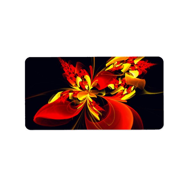 Red Yellow Floral Modern Abstract Art Pattern #10 Label (Front)