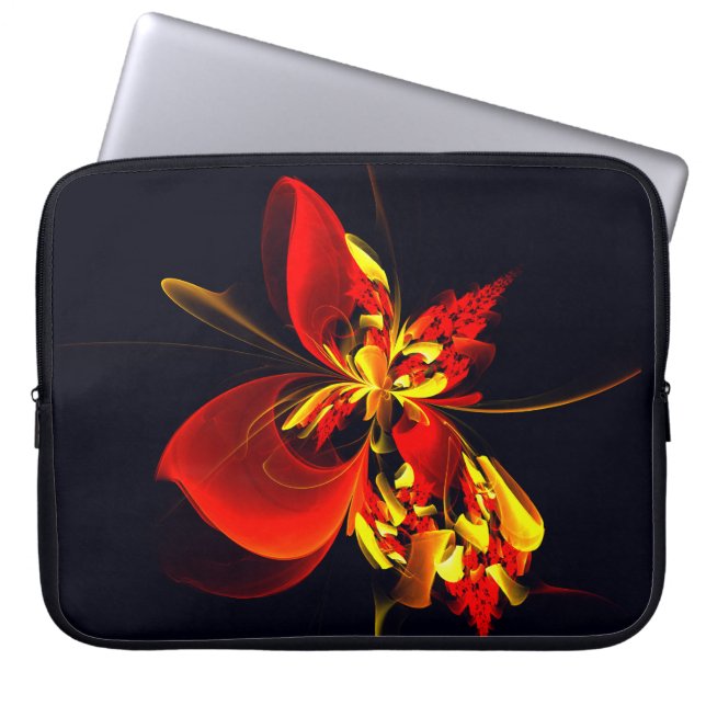 Red Yellow Floral Modern Abstract Art Pattern #10 Laptop Sleeve (Front)