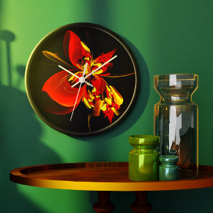 Red Yellow Floral Modern Abstract Art Pattern #10 Large Clock