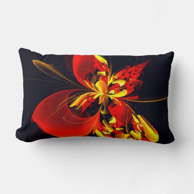 Red Yellow Floral Modern Abstract Art Pattern #10 Lumbar Cushion (Front)