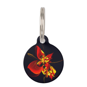Red Yellow Floral Modern Abstract Art Pattern #10 Pet Tag