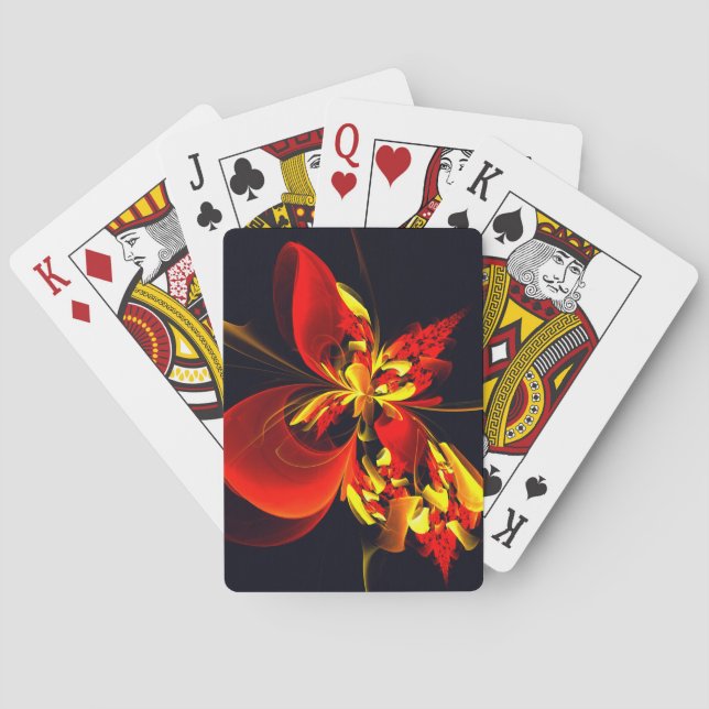 Red Yellow Floral Modern Abstract Art Pattern #10 Playing Cards (Back)