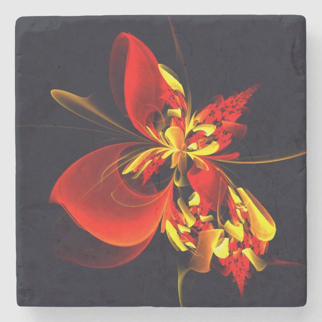 Red Yellow Floral Modern Abstract Art Pattern #10 Stone Coaster (Front)