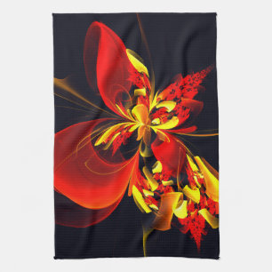 Red Yellow Floral Modern Abstract Art Pattern #10 Tea Towel